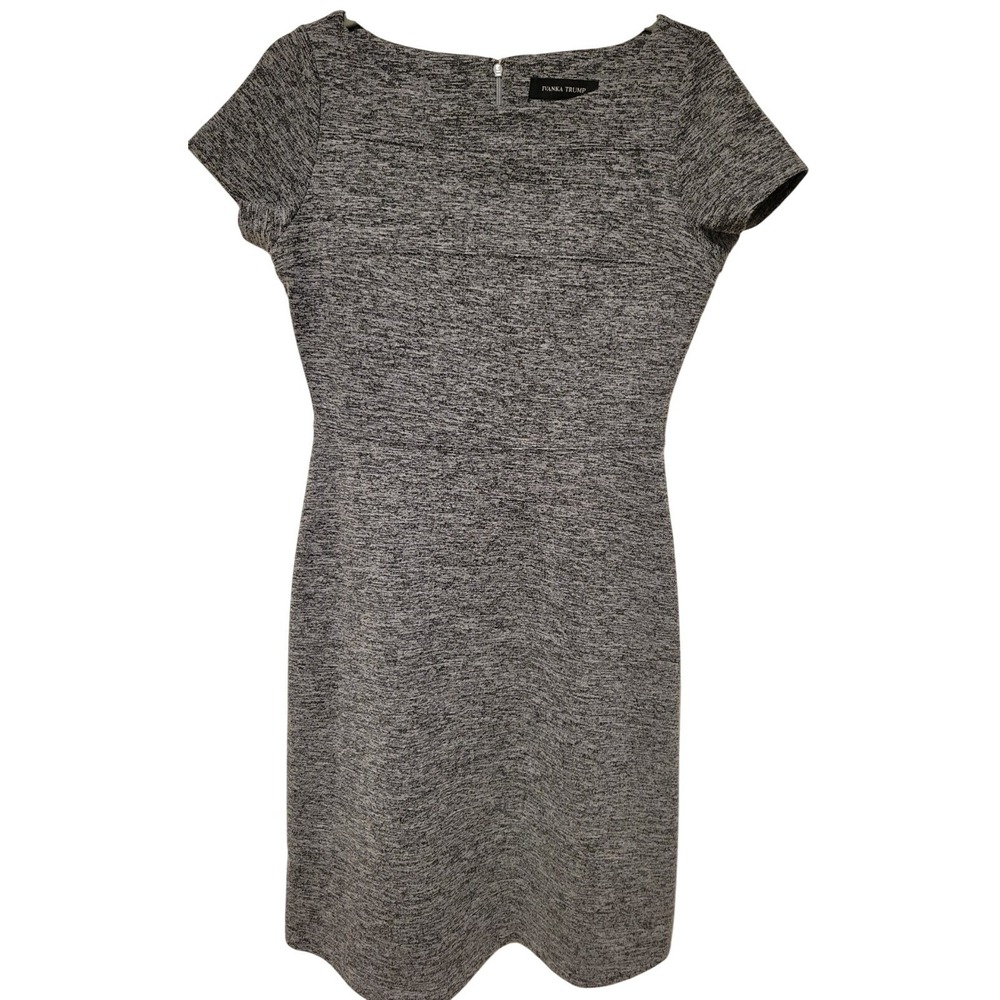 Ivanka Trump Short Sleeve Sheath Dress Knee Length Knit 8β Heather Gray Black